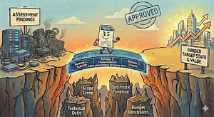 Multi-Release Technology Plan document walking across a bridge from current state to target state