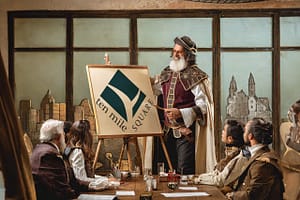 Shakespeare making a presentation at the Ten Mile Square status meeting